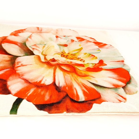 Red & Cream Flower Throw Pillow Cover 16" x 16" - Picture 6 of 9